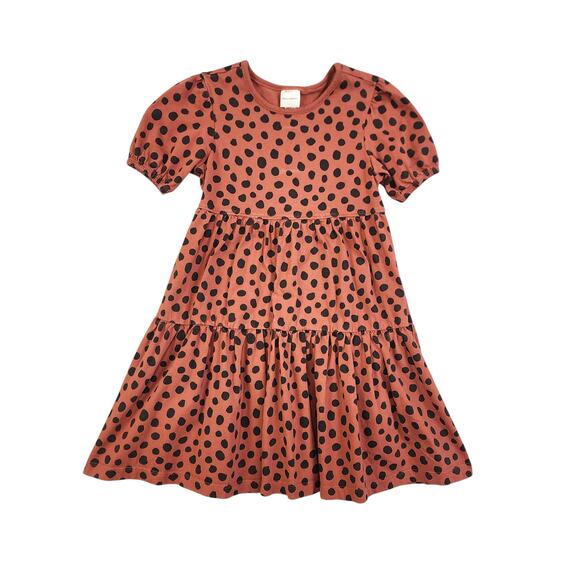 Hanna Andersson Other - Hanna Andersson Girls Animal Print‎ Polka Dot Tiered Dress Size 6-7 Rust Brown